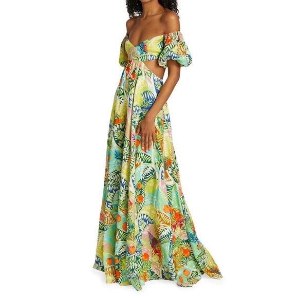 STAUD Dresses & Skirts - Staud Coliseum Linen Maxi Dress Tropical Floral Cutout 2